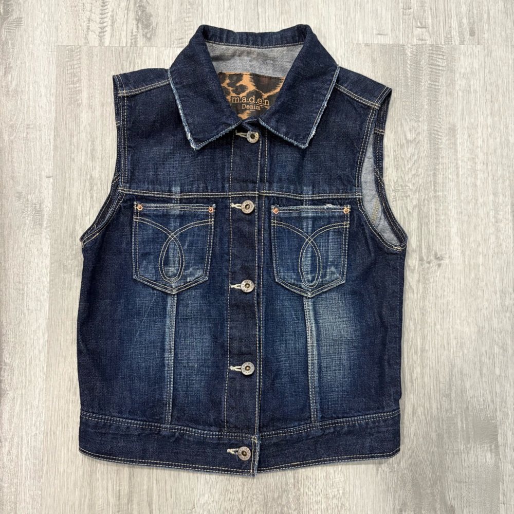 MADEN Women’s Blue Denim Button Up Vest